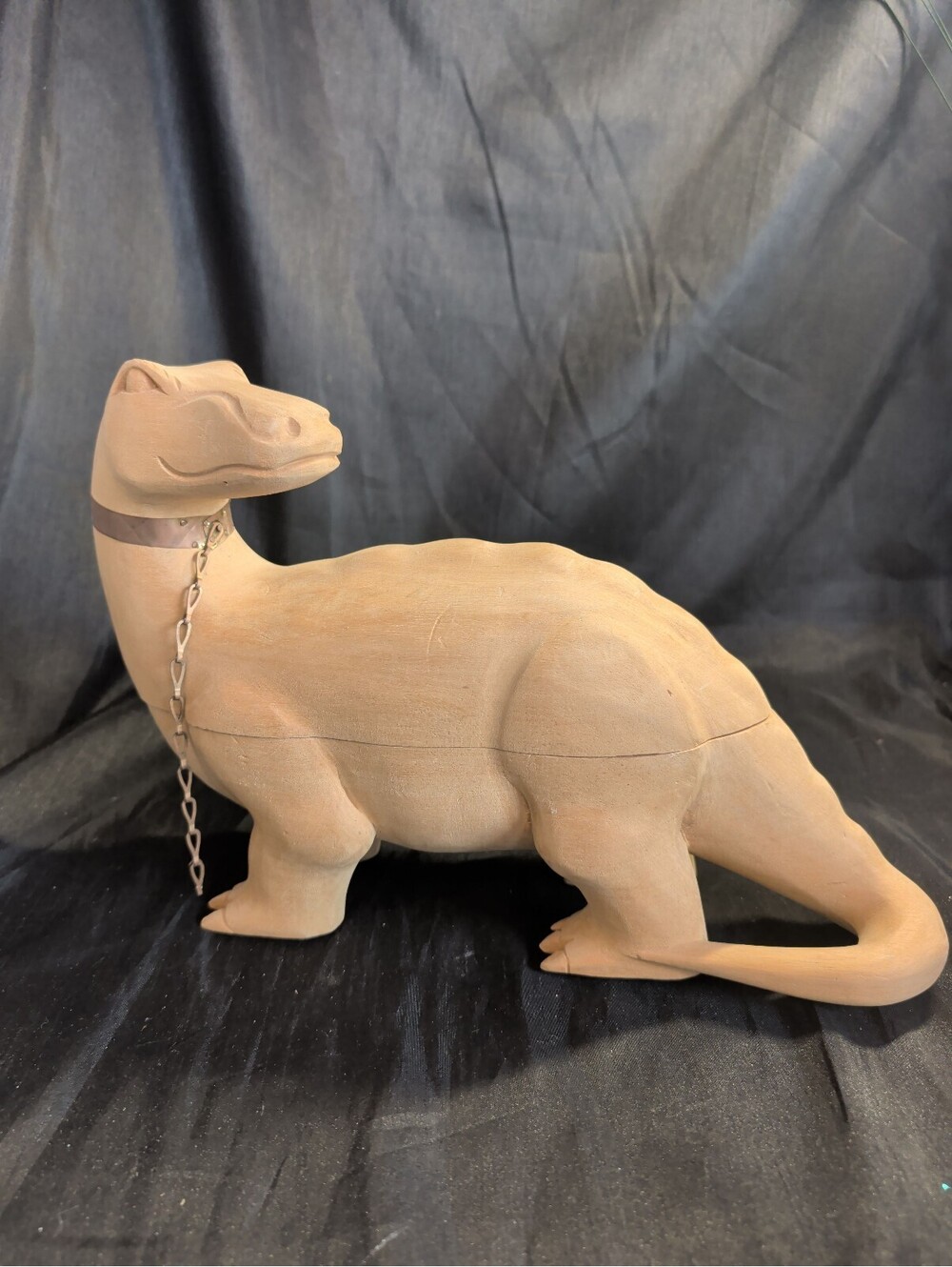 Rare vintage Arthur Court wood-carved sculptural brontosaurus trinket box